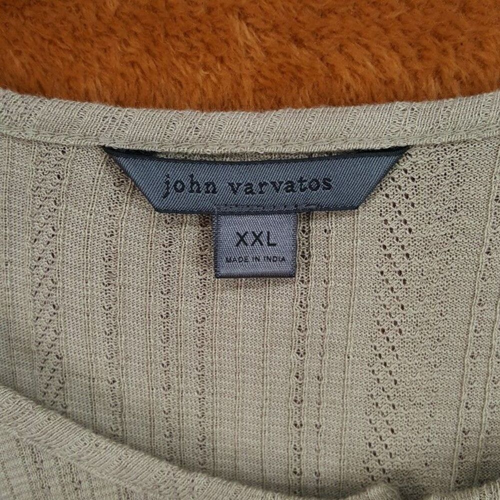 JOHN VARVATOS Shirt Mens XXL Tan Pullover Henley Short Sleeve Ribbed Knit CIEL - Picture 3 of 9